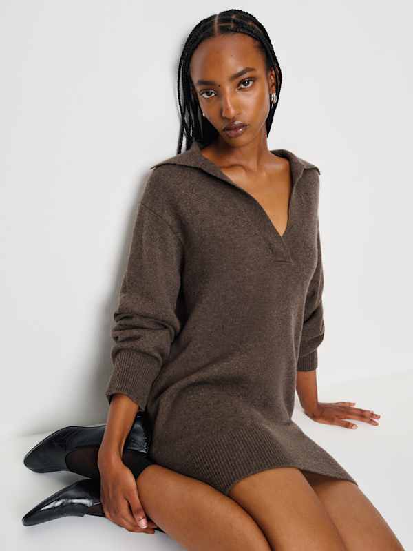 Maeve Cashmere Polo Dress - Walnut